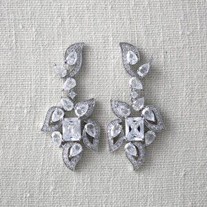 Cubic zirconia leaf design earrings for bride or other special occasions
